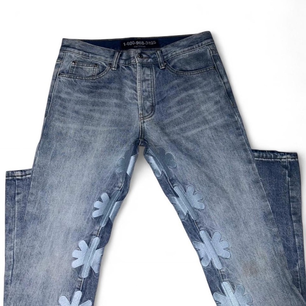 Men's Light Blue Jeans with Floral Accents